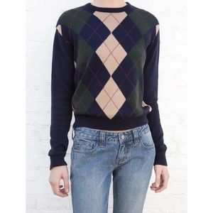 Brandy Melville John Galt Bernadette Argyle Sweater in Green + Navy